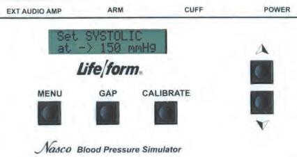Locate the cable that extends from the blood pressure simulator arm and plug into the top of the Electronic Control Unit using the jack labeled ARM. (See Figure 26.