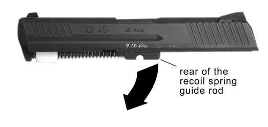 Carefully remove the recoil/buffer spring assembly from the barrel and slide by lifting up on the rear of the recoil spring guide rod (Figure 14) and pivoting the