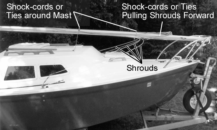 (4) Other people leave the shrouds attached and use shock-cords or lines to pull the middle of the shroud forward.