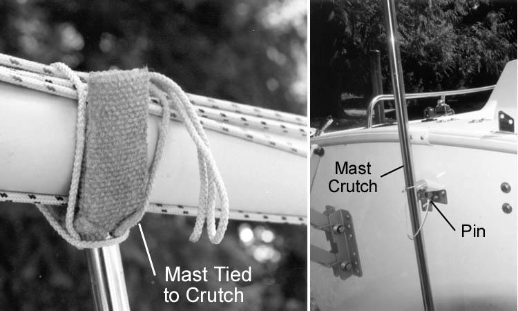 Figure 8-9 (b) Or, you can tie a line between the mast and something secure on the transom of the boat.
