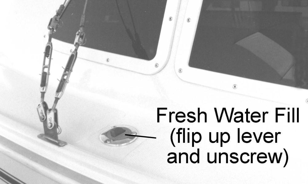 12. Using Accessories A. Built-in Fresh Water Tank, Filling and Cleaning (1) To fill the water tank, remove the deck cap and fill the tank with clean water (see Fig 12-1).