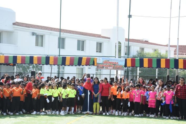 The Annual Sports Event saw a grand finale when all the participants assembled together and the choir group sang the school song.