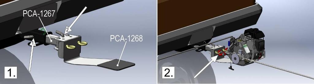 AND WORKING PROPERLY. POSITION BLOCKS BEHIND THE WHEELS TO PREVENT ROLL BACK. 3.3.3 Using the winch support plate (PCA-1268) with square tubing 50 mm (2'') (PCA-1267) 1) Figure 1, no.