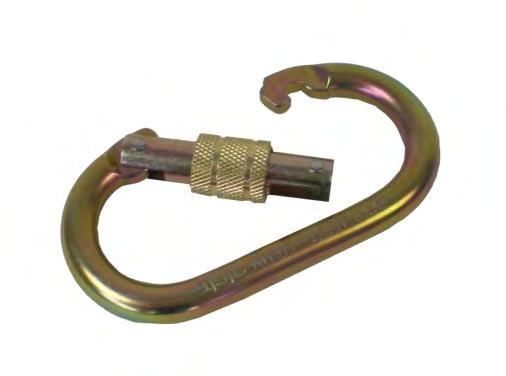 PCA-1276 STEEL OVAL LOCKING CARABINER Use this locking carabiner to attach swing side snatch blocks, slings or rope end accessories. Zinc plated with anodized aluminium screw gate lock. 160 g (5.