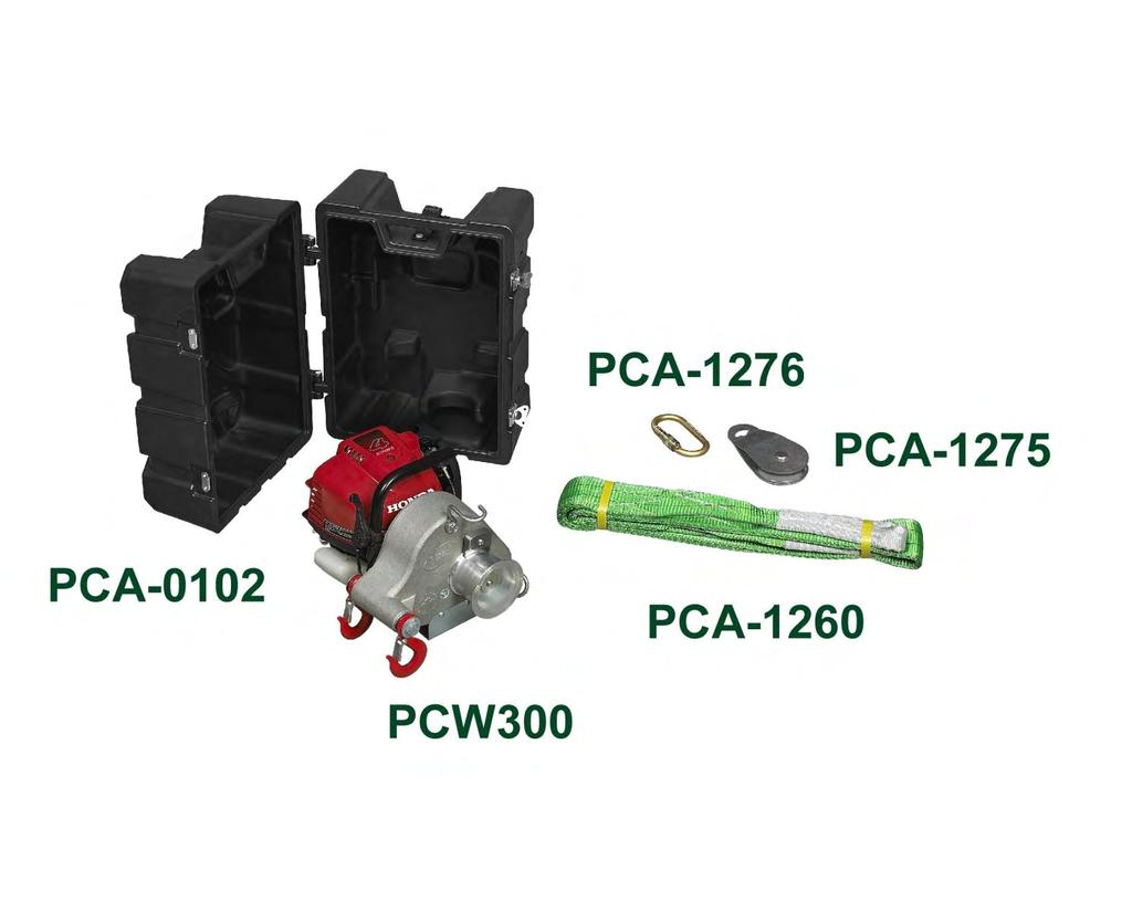 PCW3000-BK BASIC ASSORTMENT Basic assortment for PCW3000. 1 x PCW3000 - GAS-POWERED PORTABLE CAPSTAN WINCH WITH POLYESTER SLING. P. 12 1 X PCA-0102 - TRANSPORT CASE WITH MOLDED SHAPES.