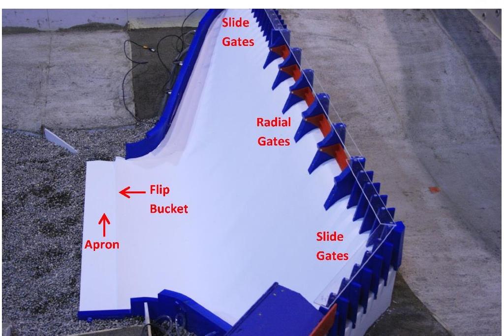 III. Study Methodology A. Model Description The Scott Dam Spillway physical hydraulic model was constructed at an undistorted scale of 1:40 in NHC s Seattle laboratory.