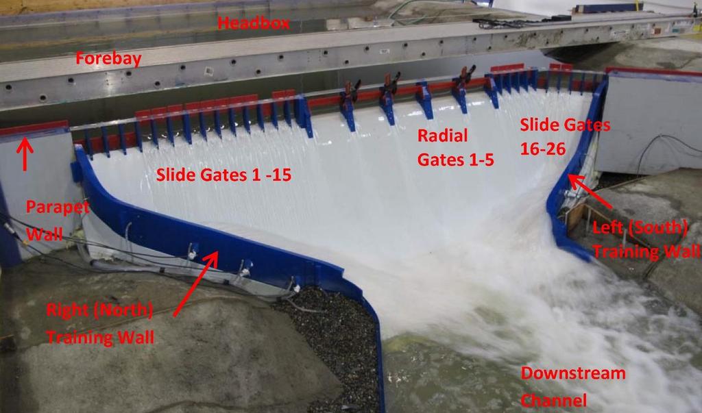 Figure 5: View of Scott Dam Spillway 1:40 scale model looking upstream toward spillway. B.