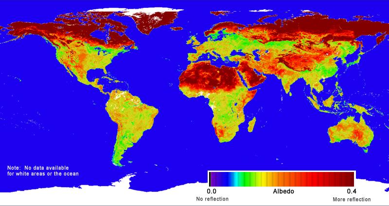 Land Masses Low albedo: absorb energy, dark surfaces (forests, oceans, etc) High