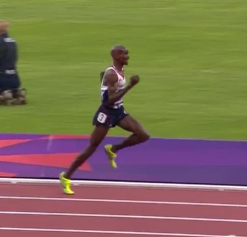 Mo Farah London Olympics 2012 5000 m Final Landing and Support The knee of the supporting leg is slightly bent