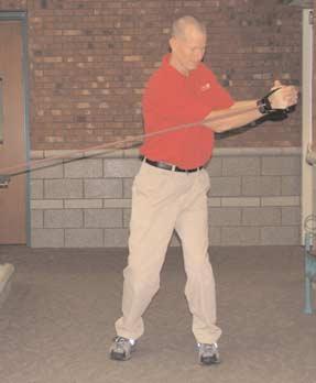 For each of the sport cord exercises pictured, we recommend two to three sets of 15 repetitions.