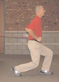 Sport Cord Exercises ALTERNATING SPORT CORD LUNGES (A) Affix sport cord at waist level.