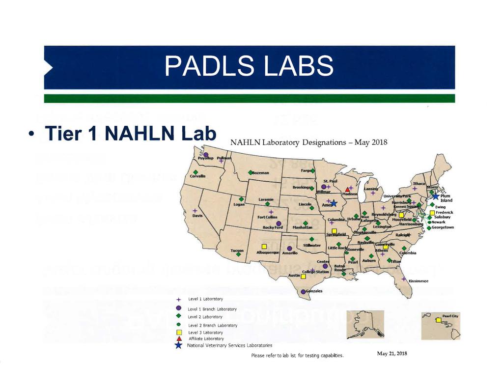 Tier 1 NAHLN Lab NAHLN Laboratory Designations -May 2018 + D.