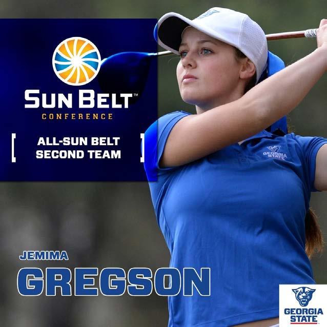 GREGSON AND KAUR EARN ALL-SUN BELT SECOND TEAM Georgia State sophomore Jemima Gregson and freshman Harmanprit Kaur were named to the All-Sun Belt Women s Golf Second Team at the annual banquet