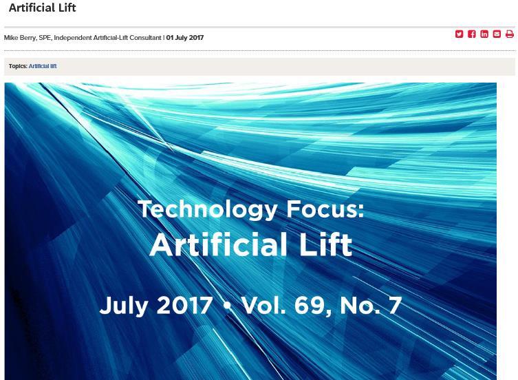 Gas Lift Study in July 2017 issue of JPT Technology Focus Report on A/L methods for Shale Wells Declaring gas lift