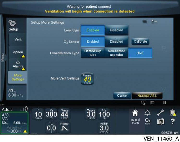 The Leak Sync software enables the ventilator to compensate for leaks in the breathing circuit while accurately detecting the patient s effort to trigger and cycle a breath.
