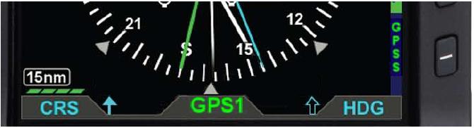 GPS Tracking (GPSS Mode) 1. Enter desired waypoint in GPS receiver. 2. Enable the GPSS mode on the EFD1000 PFD. 3. On the EFD1000 PFD, verify that GPS mode is displayed. GPSS Mode Display 4.