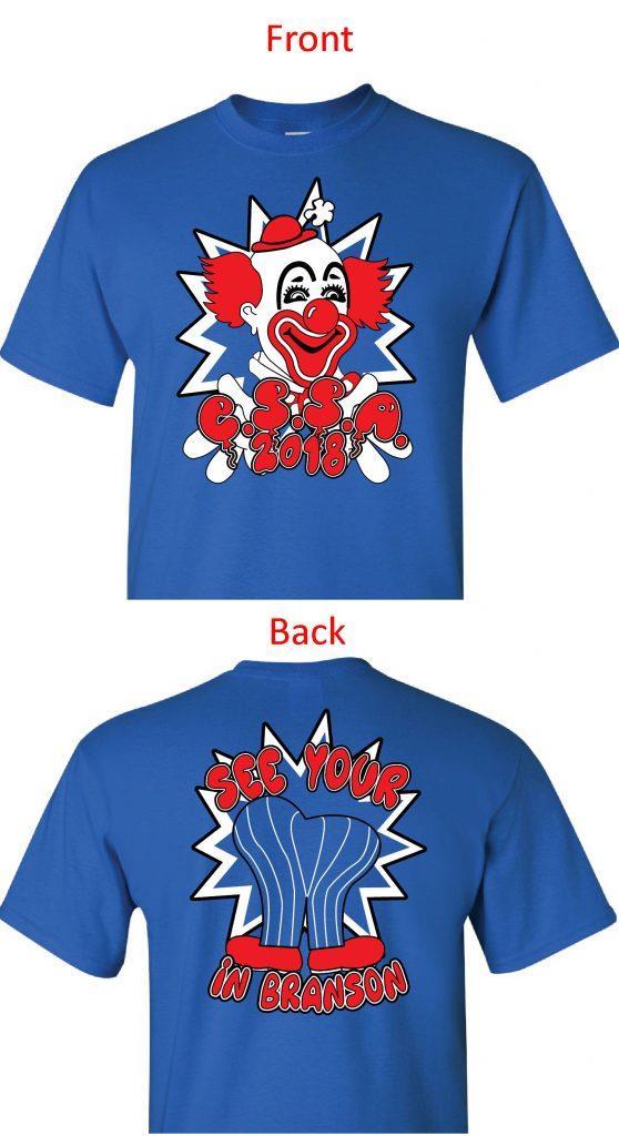 Mike Cotter, Sec CSSA 2018 Clown Tee Shirts If you would like to order an event T-Shirt, note the size(s) below and include the total amount with your registration total.