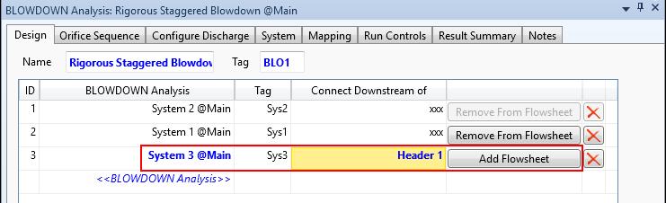 14. For System 3 @Main, select Header 1 as the downstream connection. Click the Add Flowsheet button and observe the changes in the flowsheet (Figure 11).