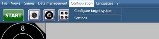 Configuration Configure target system Settings Opens the configuration of the electronic target