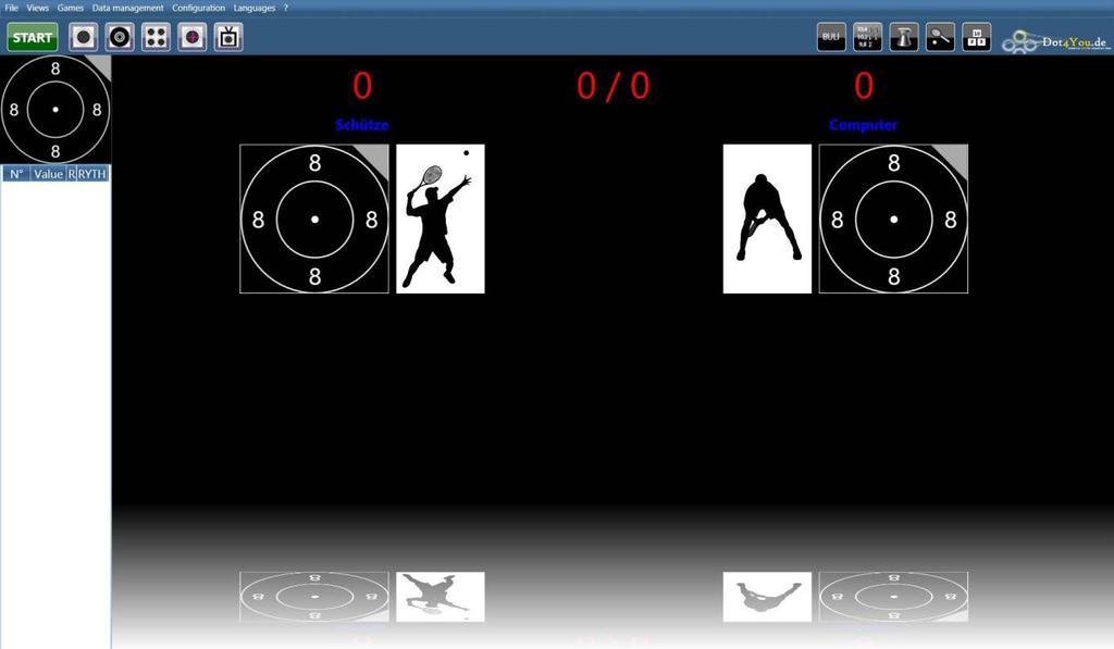 Tennis Start the tennis game: 1. Click on the icon in the toolbar (red arrow). 2. Sets to be won: Number of sets that have to be won to win the game.