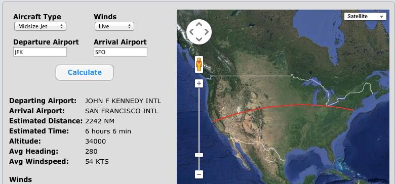 Flight times from JFK (in NYC) to SFO (San
