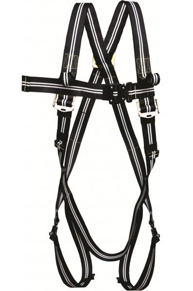 FALL ARRESTER ATEX ATEX certified fall arrester harness with 2 attachment points, 1 rear with extension strap and 1 front. Adjustable leg loops and shoulders. Belt under the buttocks.