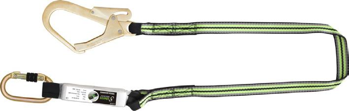 30mm wide webbing lanyard with 44mm wide webbing shock absorber and scaffold hook at one end. tubular webbing. FA 30 300 15 Shock Absorbing Webbing Lanyard 1.