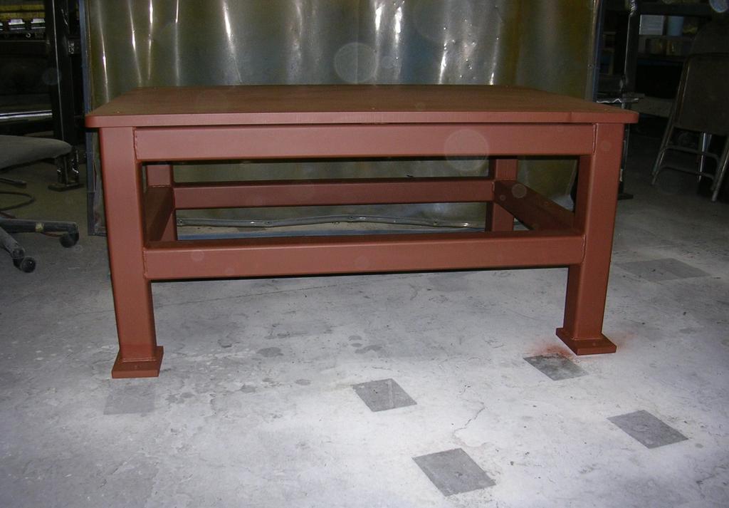 Tables Tables are constructed to customer specifications All shapes and sizes are available. Legs are 2-1/2 to 3 square tubing for rigidity.