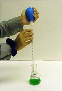 Manual Pipetting Procedure 1. Hold the pipette several centimeters below the opening of the bulb with one hand. 2.