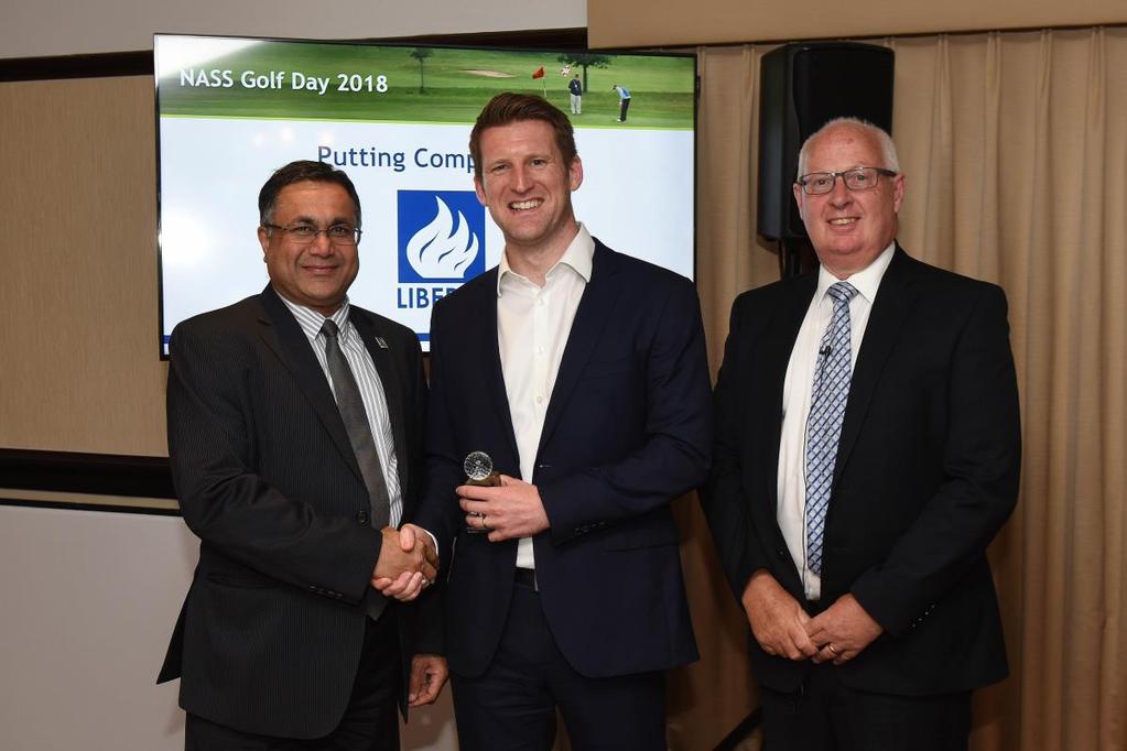 For non-golfers, the Liberty Steel Putting Competition took place during the afternoon. The winner of the Competition, Tom Bryant of Tokio Marine HCC, received his trophy from V.B. Garg, Liberty Steel Newport, and NASS Director General, Peter Corfield.