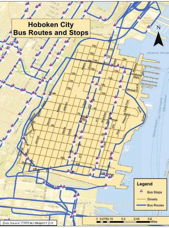 Figure 4.99 Bus Routes with Bus Stops; GTFS NJ TRANSIT GIS in bikesharing programs.