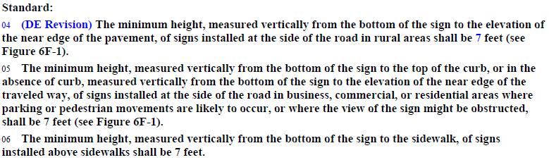 Section 6F.03 Sign Placement 40 DE Standard: 7-ft (MIN.