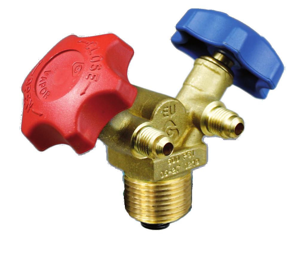 Refrigerant Gases Valves ROY series Double Outlet Compact Refrigerant Recovery Valves O-Ring Cylinder Valves for Refrigerant Gases Liquid/Vapor Tamper proof gland nut cannot be removed Hose barb