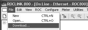connection to the ROC controller. Single click with the left key on Ethernet Device on the Device Root list. Right click on Ethernet Device again and select Connect. Figure 11.