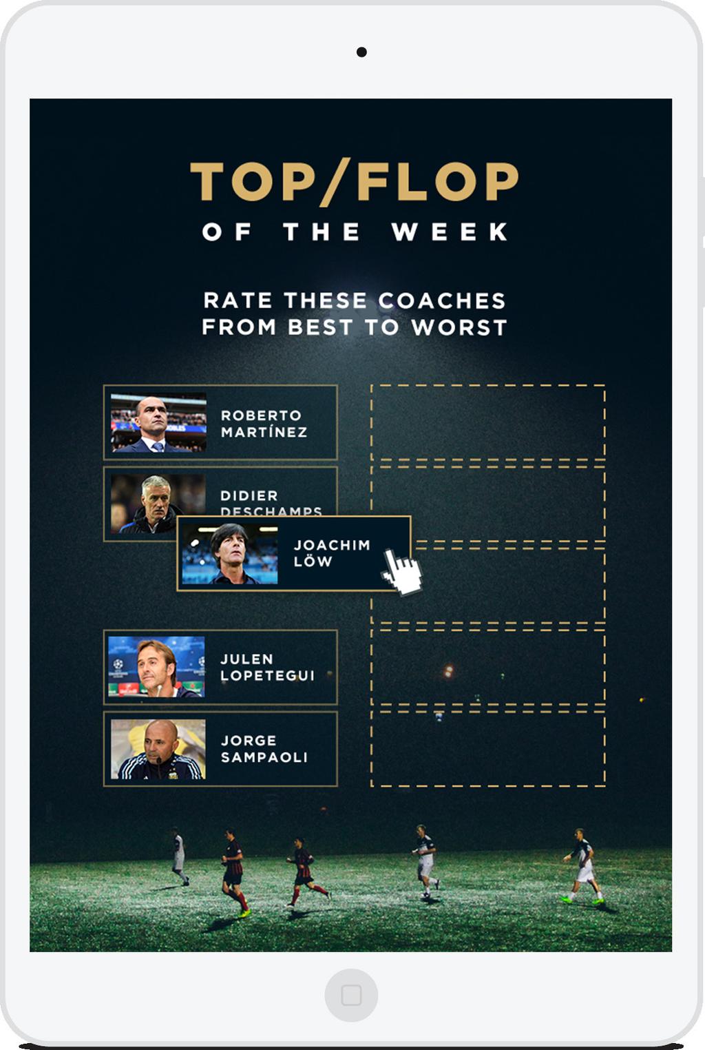 5. Best football coaches Participants rank the football managers in order of preference through a drag and drop ranking module.