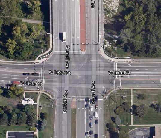 turning lane. The northbound approach had three through lanes, two left-turning lanes, and one right-turning lane.