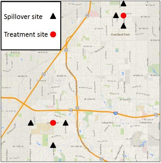 N Figure 3.5: Location of Treatment and Spillover Intersections in Overland Park, Kansas Source: Google Maps, 20