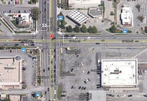 Figure 3.7: 75 th Street and Metcalf Avenue Aerial View Source: Google Earth, 2013 As shown in Figure 3.7, this intersection was located in a dense commercial district.