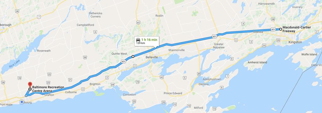 Community Center Rd 401 West Head west on ON-401 W Take the Baltimore exit toward Cobourg Turn right onto Baltimore Rd Continue
