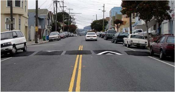 Speed humps are typically 12 feet long and 3.5 inches high. Their vertical deflection encourages motorists to reduce speed. When they are used: The primary benefit of speed humps is speed control.