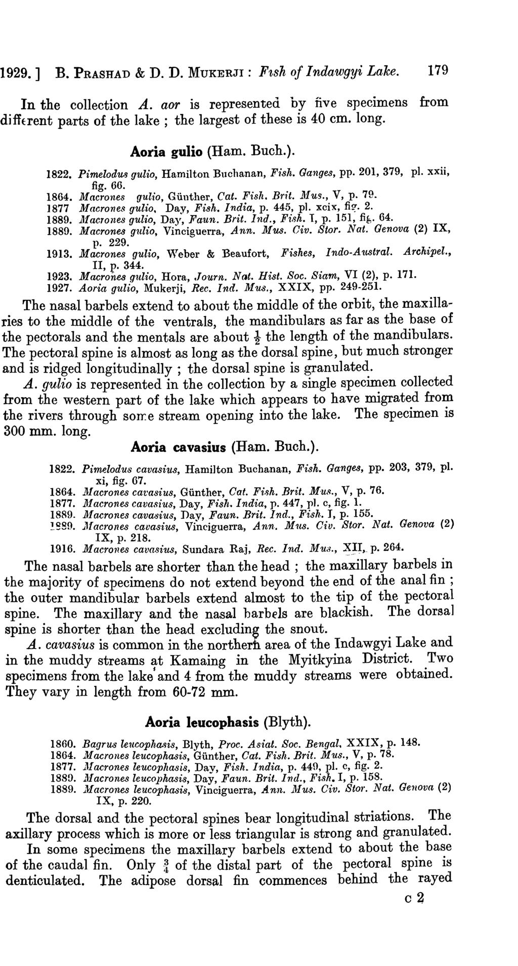 1929.] B. PRASHAD & D. D. MUKERJI: F'~8h Of lndawgyi Lake. 179 In the collection A. aor is represented by five specimens from di fit rent parts of the lake; the largest of these is 40 cm. long.