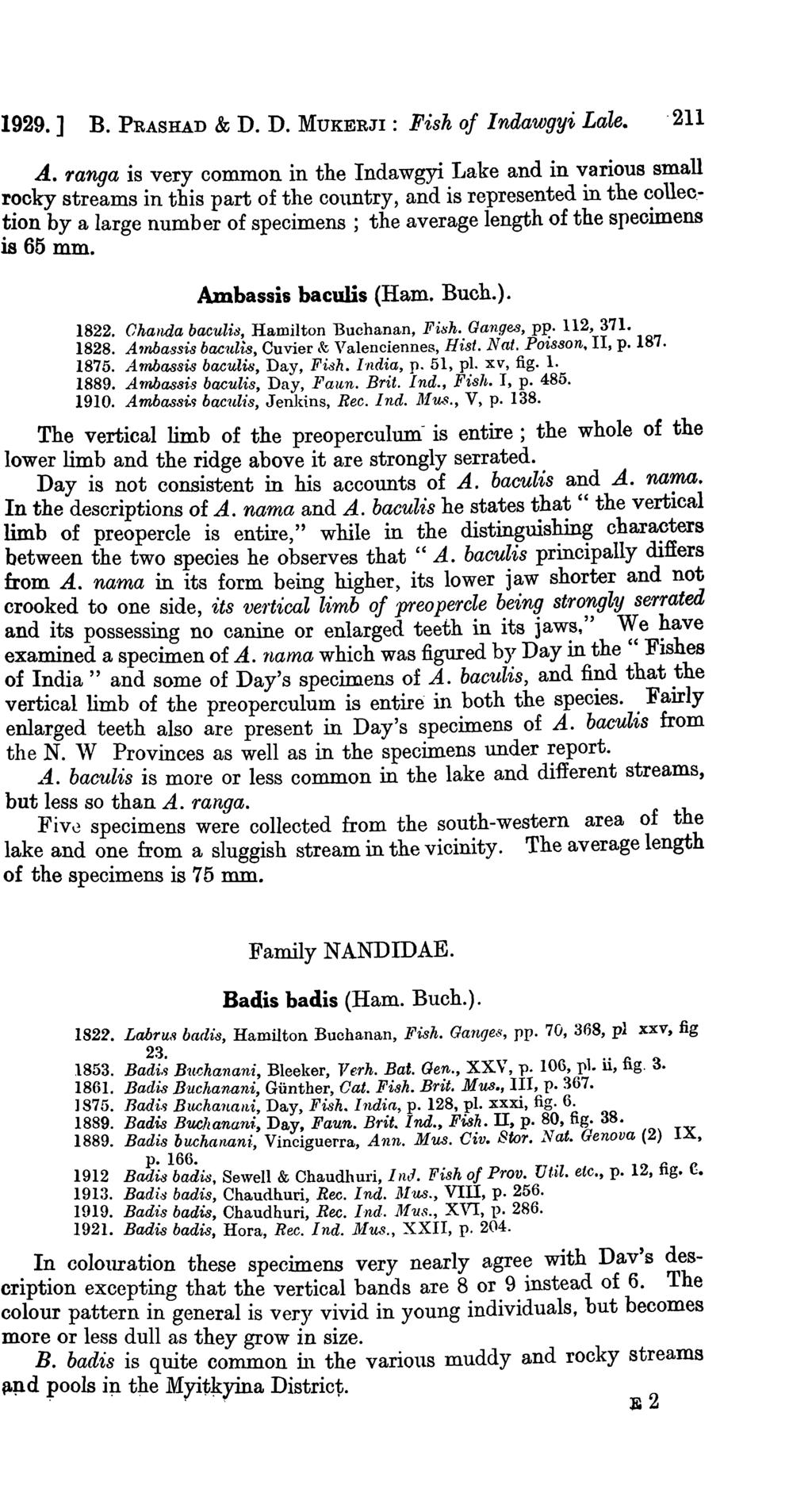 1929.] B. PRASHAD & D. D. MUKERJI : Fish of Indawgyi LaZe. 211 A.