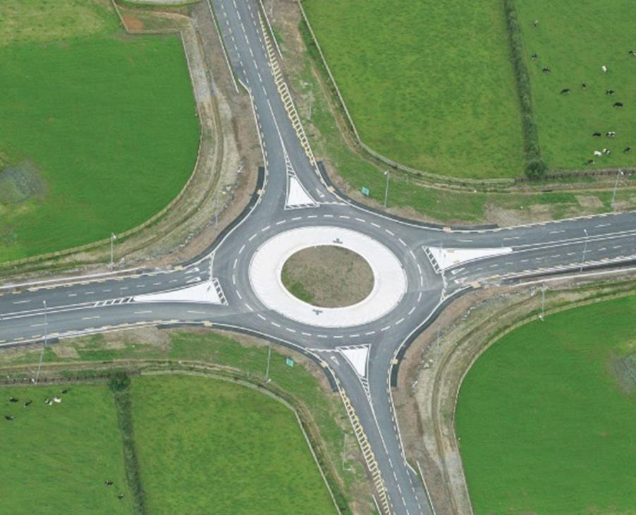 2.3.2 Multi-lane Roundabouts Multi-lane Roundabouts (Figure 2.7) require designers to achieve multi-lane entries and exits on each arm and allow two cars to travel on the circulatory carriageway.