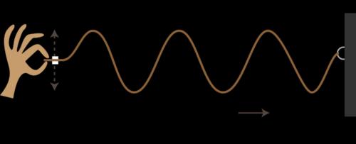 Figure below. The direction of the wave is down the length of the rope away from the hand. The rope itself moves up and down as the wave passes through it.