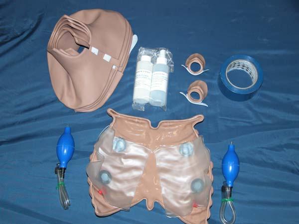 The tubes with red and blue markers may be used for measuring the effectiveness of airway ventilation and chest compressions using an optional CPR monitor.