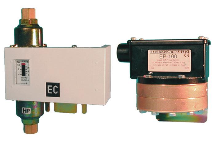PRESSURE Section 0 LIQUID DIFFERENTIAL PRESSURE SWITCHES EP.. These units can be used to monitor the flow of liquids across pumps, boilers, chillers, valves etc.