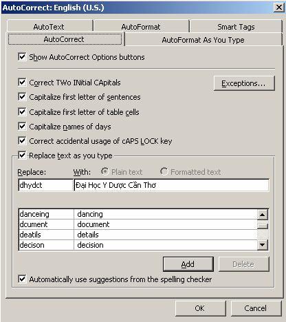 Chèn một mục AutoText vào tài liệu: đưa dấu nháy đến vị trí cần chèn, gõ tên tắt, nhấn phím F3 hoặc Ctrl + Atl + V.