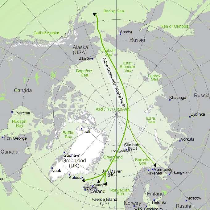 Central Arctic route The Central Arctic route, (also called trans arctic route, or trans polar route)is the shortest possible link between the Atlantic ocean with the Pacific ocean, that runs across