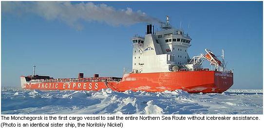 in a convoy. In the picture below is an example of icebreaker that can hold cargo.