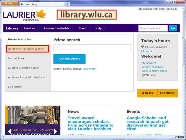 Slide 3 - Slide 3 Start at our library home page, library.wlu.ca.
